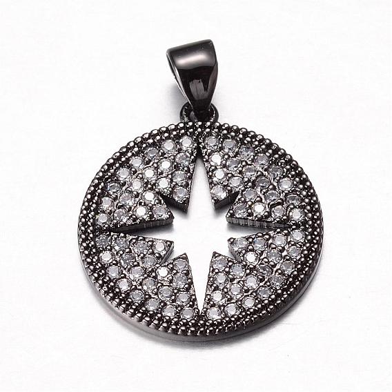 Brass Micro Pave Cubic Zirconia Pendants, Flat Round