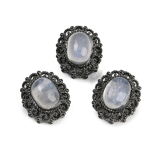 Латунные паве из натурального радужного лунного камня овальные многорядные звенья, стойки покрытие