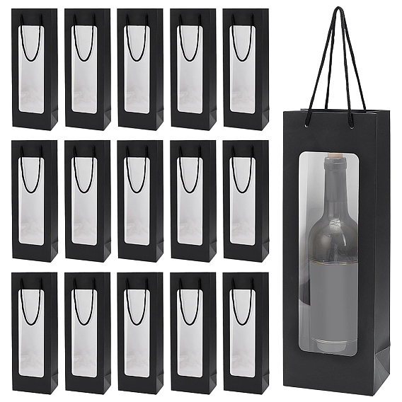 Бумажные подарочные пакеты для вина с видимым окном, прямоугольные