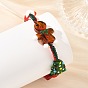 Coffret cadeau sapin de Noël en verre filé à la main ajustable, bracelet de perles tressées bonhomme en pain d'épice pour femme, verte