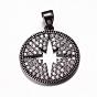 Brass Micro Pave Cubic Zirconia Pendants, Flat Round