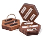 3-Slot Hexagon Walnut Wood Ring Display Stands, Rings Jewelry Organizer Holder with Velvet/Imitation Leather