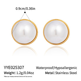 Минималистичные 304 полукруглые серьги-гвоздики из нержавеющей стали с искусственным жемчугом для женщин, белые