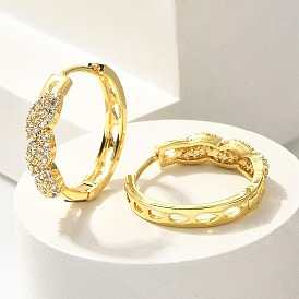 Серьги-кольца из латуни с прозрачным кубическим цирконием, лист