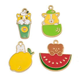 Cartoon Alloy Enamel Pendants, Golden, Fruits Animal Charms