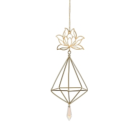 Quartz Crystal & Brass Pendant Decorations, with Iron Findings, Lotus Flower