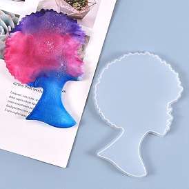 Afro Female Silhouette Silicone Resin Statue Molds, Large Afro Woman Head Tray Mold, for DIY Portrait Sculpture Coaster Tray