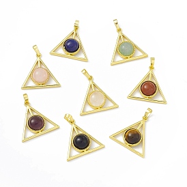 Natural Gemstone Pendants, Triangle Charms, with Golden Tone Rack Plating Brass Findings, Cadmium Free & Lead Free