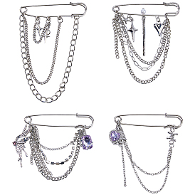 4шт. 4 стили звездчатой булавки из сплава, Декоративные кисточки для костюма, цепочка для одежды