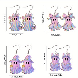 4 пары акриловых сережек-подвесок в виде привидения, платина