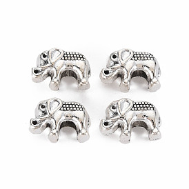 Tibetan Style Alloy European Beads Rhinestone Settings, Cadmium Free & Lead Free, Elephant