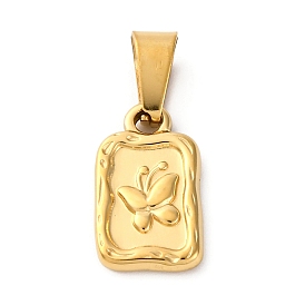 304 подвески из нержавеющей стали для ожерелий, прямоугольник с узором в виде бабочек