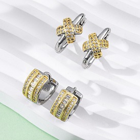 Латунные серьги-кольца из прозрачного кубического циркония, долговечный, без свинца и без кадмия