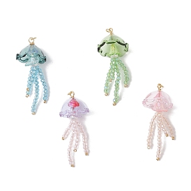 Стекло с большими акриловыми подвесками, медузы прелести, с латунной фурнитурой 