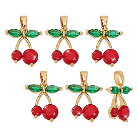 6подвески из латуни с кубическим цирконием, без кадмия, без никеля и без свинца, со стеклянными стразами, черри прелести, реальный 18 k позолоченный