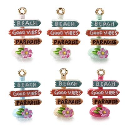 Alloy Enamel Pendants, Guideboard Charms, Light Gold