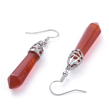 Gemstone Dangle Earrings, with Platinum Plated Alloy Findings, Bullet
