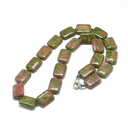 Gemstone Beaded Necklaces, with Alloy Lobster Clasps, Rectangle