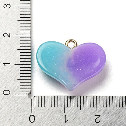 Gradient Color Resin Pendants, with Glitter Powder and Golden Tone Iron Loop