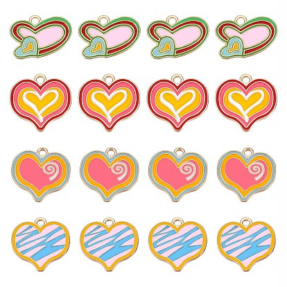 40Pcs 4 Style Alloy Enamel Pendants, Cadmium Free & Lead Free, Light Gold, Heart