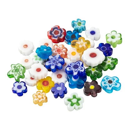 30Pcs Handmade Millefiori Glass Beads, Plum Flower