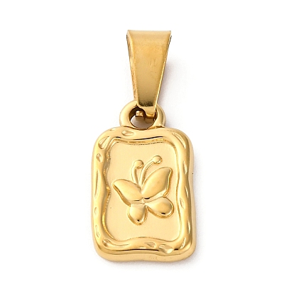 304 подвески из нержавеющей стали для ожерелий, прямоугольник с узором в виде бабочек