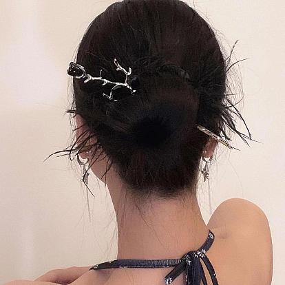 Vintage Alloy Hairpin with Rose Flower for Women's Retro Updo Hairstyle