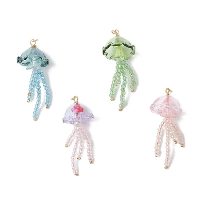 Стекло с большими акриловыми подвесками, медузы прелести, с латунной фурнитурой 