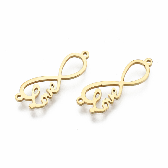 201 Stainless Steel Links Connectors, Laser Cut, for Valentine's Day, Infinity with Word Love