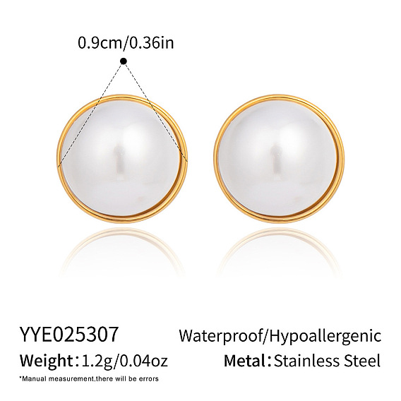 Минималистичные 304 полукруглые серьги-гвоздики из нержавеющей стали с искусственным жемчугом для женщин, белые