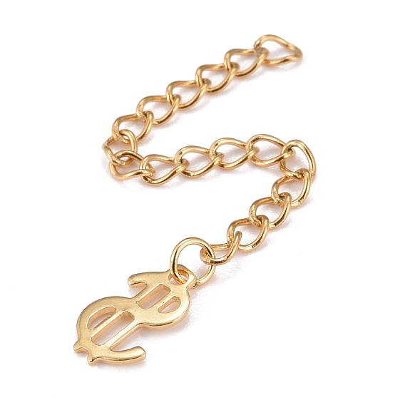 304 Stainless Steel Chain Extender, Curb Chain, with 202 Stainless Steel Charms, Dollar Sign