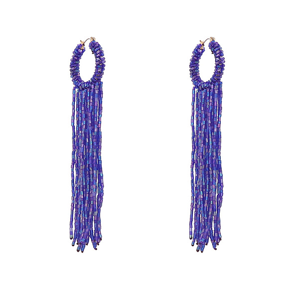 Bohemian Glass Bead Earrings with Ethnic Circle and Tassel Design