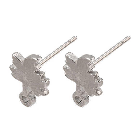 304 Stainless Steel Stud Earring Findings, Leaf, with Loop
