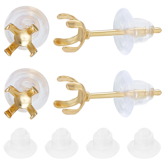 100 шт 304 детали серьги-гвоздики из нержавеющей стали, оправы для сережек со стразами, с 100 пластиковыми ушными гайками