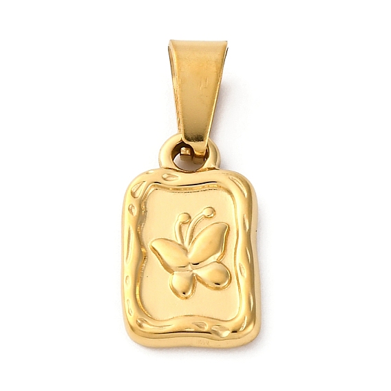 304 подвески из нержавеющей стали для ожерелий, прямоугольник с узором в виде бабочек