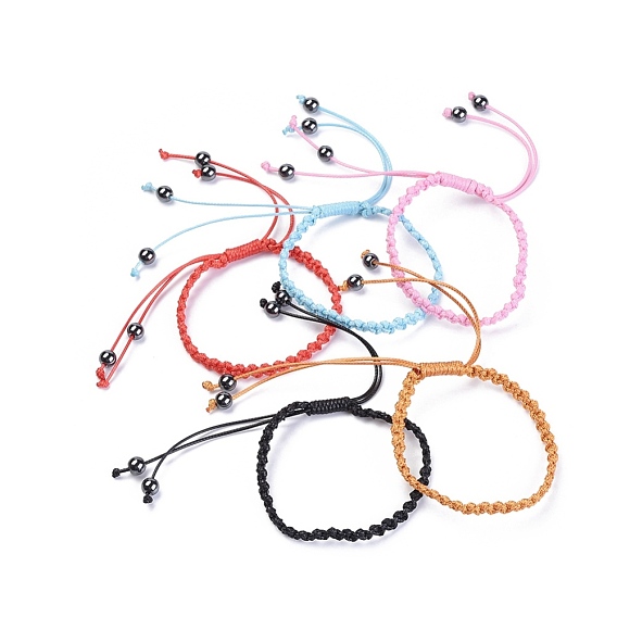 Adjustable Waxed Polyester Braided Cord Bracelets, with Non-Magnetic Synthetic Hematite Beads