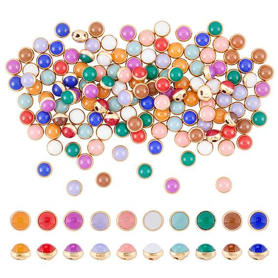 150шт. 10цвета 4-отверстие латунные кнопки, полукруглый из пластика, золотые