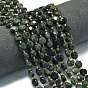 Нити бусин из натуральной зеленой яшмы камбаба, граненый пятиугольный разрез, плоско-круглые, с бисером