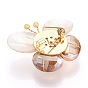 Natural Shell & Crystal Pave Cubic Zirconia Butterfly Brooches for Women, with Brass Pearl Pins