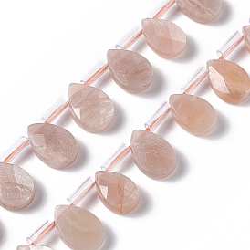 Natural Sunstone Beads Strands, Top Drilled Beads, Faceted, Teardrop