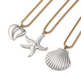 304 летние пляжные подвески из нержавеющей стали с цепочкой-коробкой, реальный 18 k позолоченный и цвет нержавеющей стали