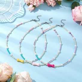 Ожерелья из акриловых костей и стеклянных бусин для женщин