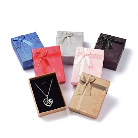Boîte de rangement de bijoux en papier, avec éponge noire et nœud papillon, Pour la bague, boucles d'oreilles et collier, rectangle