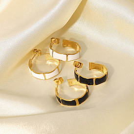 18K Gold Bamboo Stainless Steel Earrings with C-Shaped Oil Drop Hoop for Retro High-end Fashion