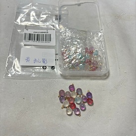 50Pcs 5 Colors Transparent Spray Painted Glass Pendants, with Light Gold Plated Brass Loop, Frosted, with Glitter Powder, Round