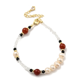 Bracelets ronds en cornaline naturelle et en cristal de quartz, bracelets de perles naturelles pour femmes