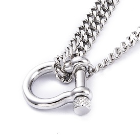 Stainless Steel Pendant Necklaces, with Curb Chains, Lobster Claw Clasps and Shackle Clasps