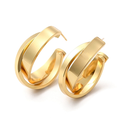 Rack Plating Brass Ear Studs, Long-Lasting Plated Jewelry for Women, Cadmium Free & Lead Free