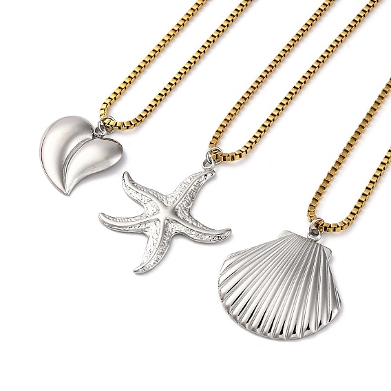 304 летние пляжные подвески из нержавеющей стали с цепочкой-коробкой, реальный 18 k позолоченный и цвет нержавеющей стали