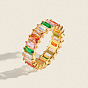 304 Stainless Steel Pave Cubic Zirconia Finger Rings for Women, Golden